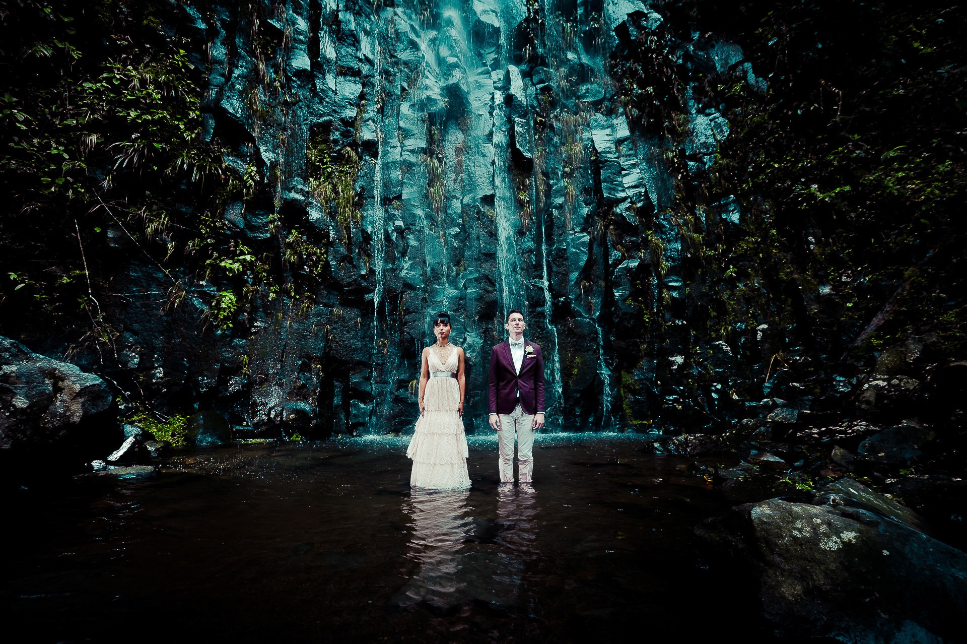 Costa Rica wedding photographer at waterfall-min
